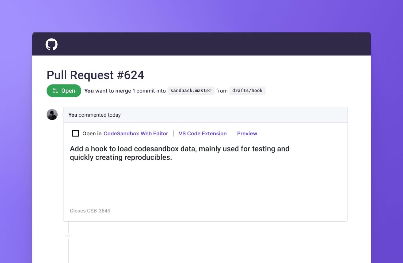 GitHub pull request with CodeSandbox links